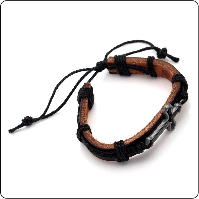 Fusamk Fashion Cross Tag Bangle Adjustable Leather Cuff Wristband Drawstring Rope Bracelet - Image 5